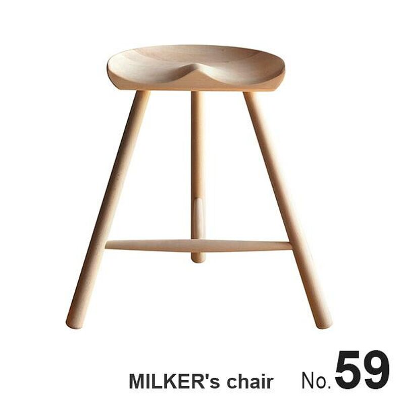 MILKER's chair No.59 ミルカーズチェア ３本足 木製 スツール | 椅子 ダイニング 高さ 59 姿勢 腰痛  脚 インテリア 靴職人 座り心地 無塗装 無垢材 乳搾りの写真