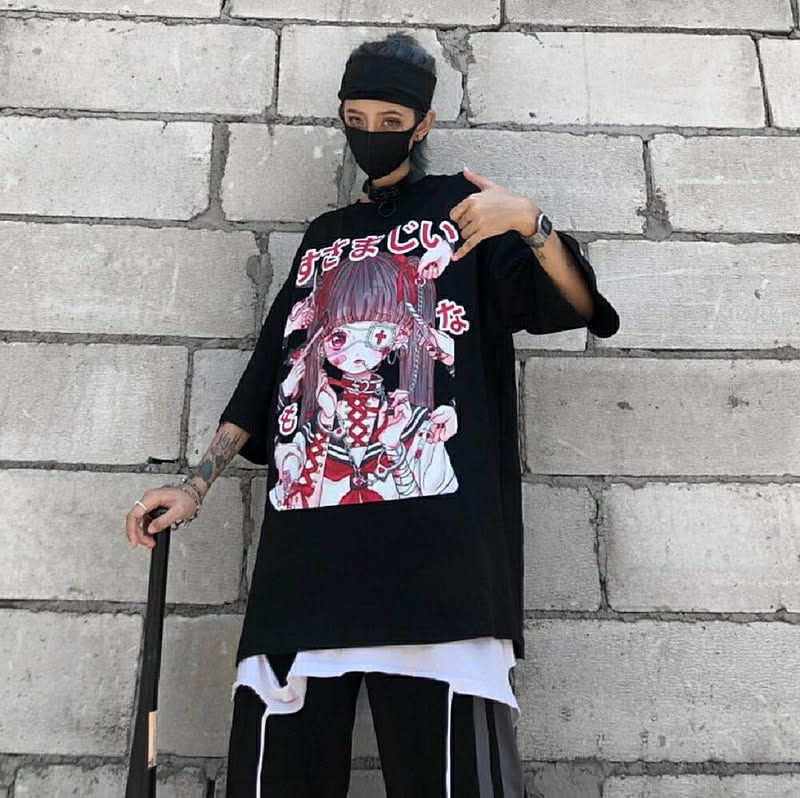 トップス Tシャツ すさまじい レディース 病みかわ 韓国ファッション 韓国 オルチャン 韓流 ゴシック ゴスロリ ヴィジュアル系 手錠 眼帯 ハート 通販 Roomclipショッピング