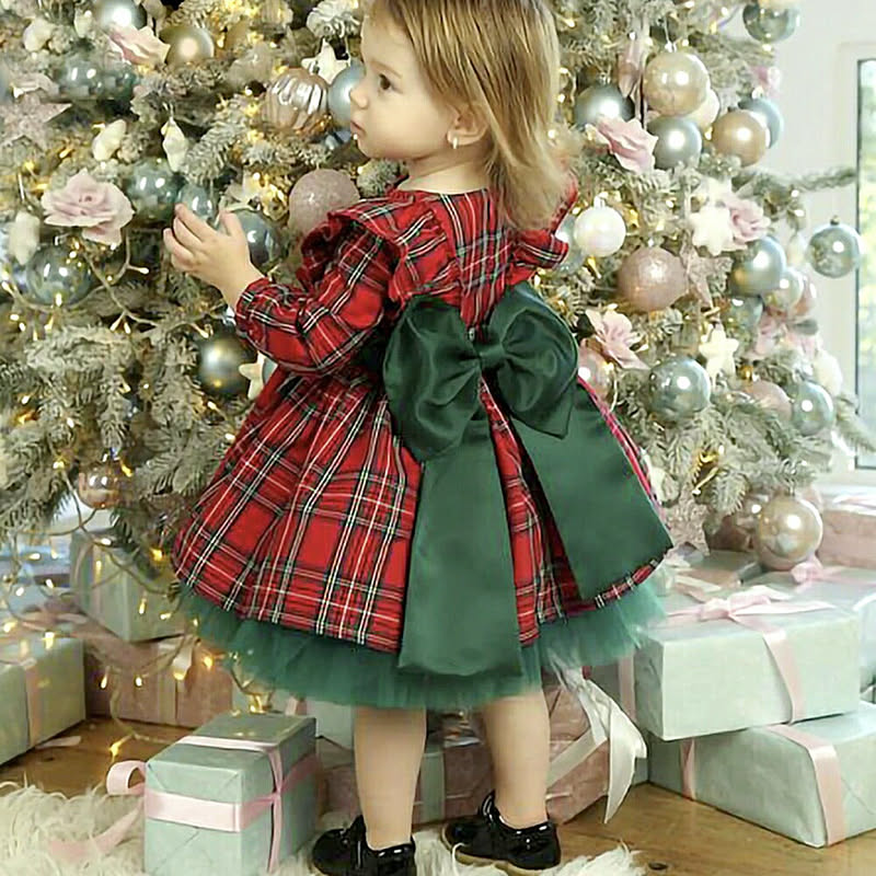 クリスマス 女の子 ワンピース ドレス 3歳〜4歳 チェック柄 リボン