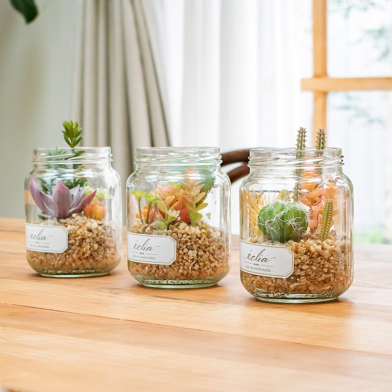 フェイクグリーン ミニ 室内 多肉植物 人工観葉植物 おしゃれ リアル 造花 ガラス容器 57 以上節約