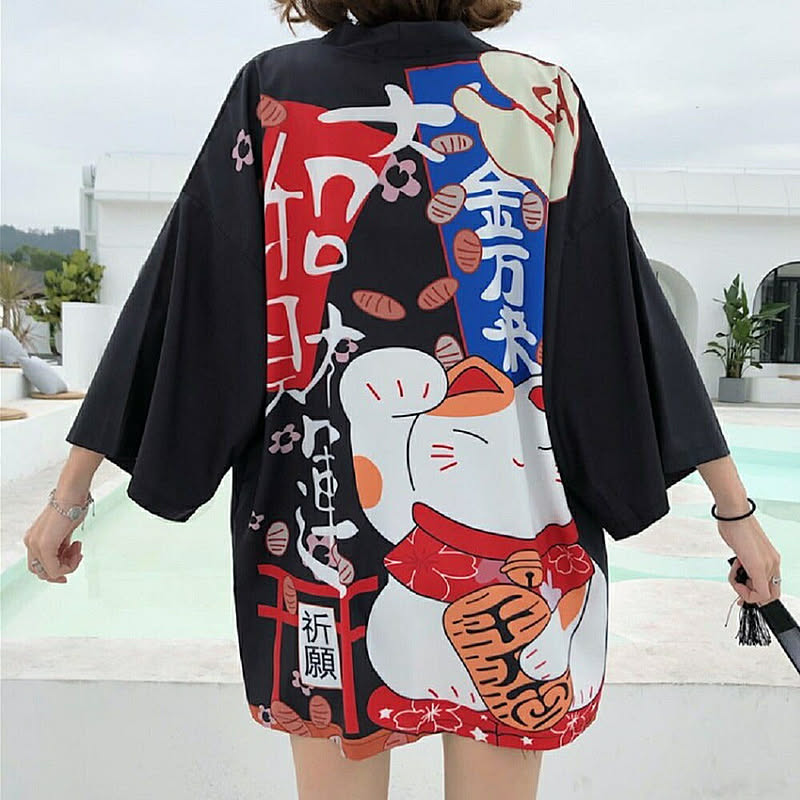 法被 でかい招き猫 招財運 夏祭り 夏恋 寺 韓国ファッション 神社 羽織り 半纏 はんてん ハッピ 長半纏 半天 袢天 半被 鯉 お祭り衣装 雅 和柄 ハッピ 通販 Roomclipショッピング