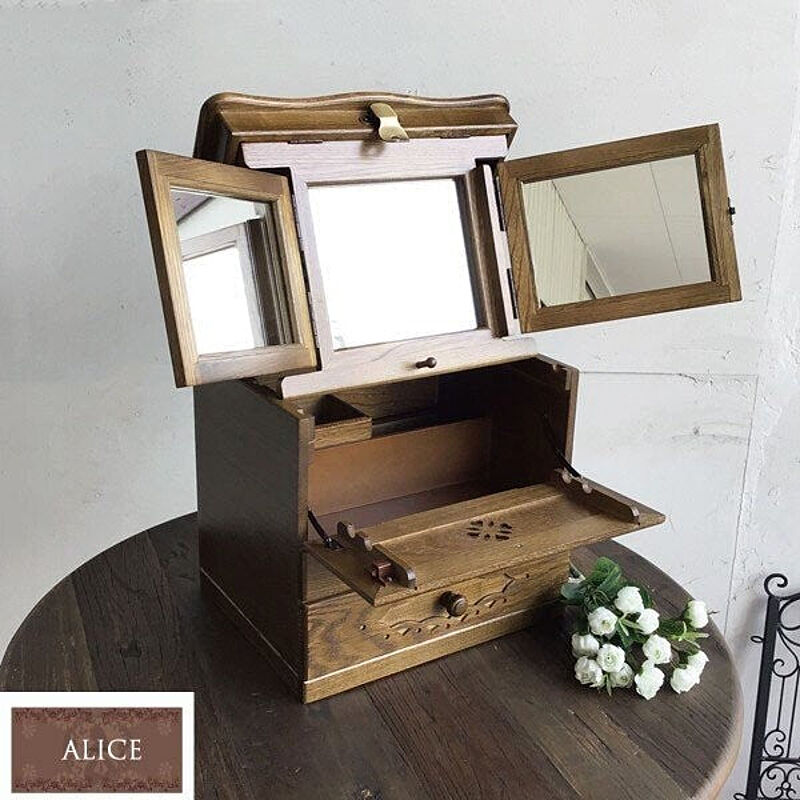 Alice　三面鏡メイクボックス  メイクボックス　コスメボックス　化粧箱　木製　日本製　コスメティック　
