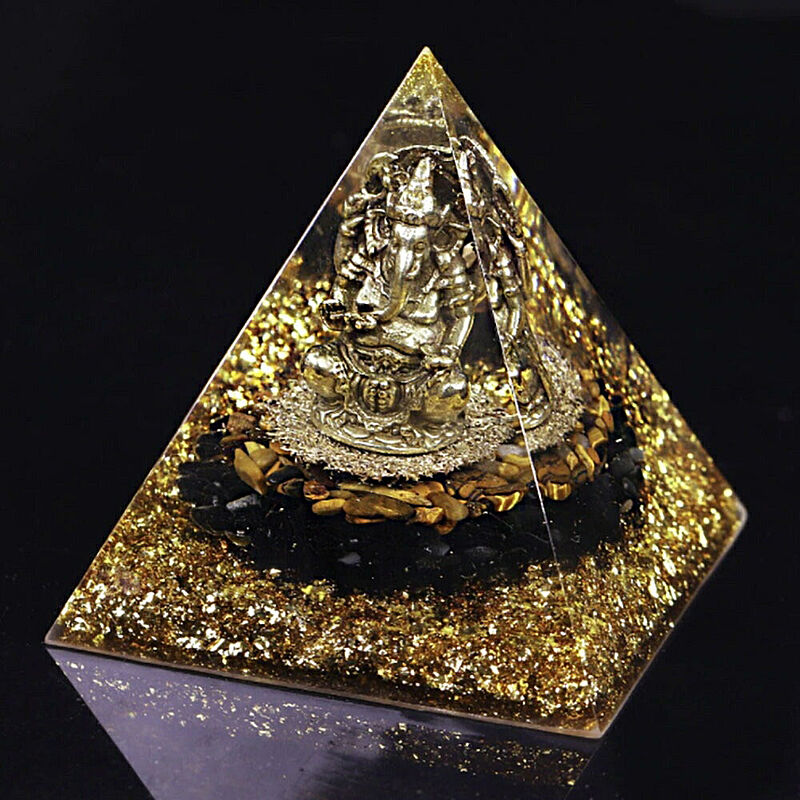 置物 オルゴナイト ガネーシャ ストーン チャクラ 幸運 パワー 石 金箔 有機物 ピラミッド 三角 三角形 樹脂 パワ−ストーン 癒し 浄化