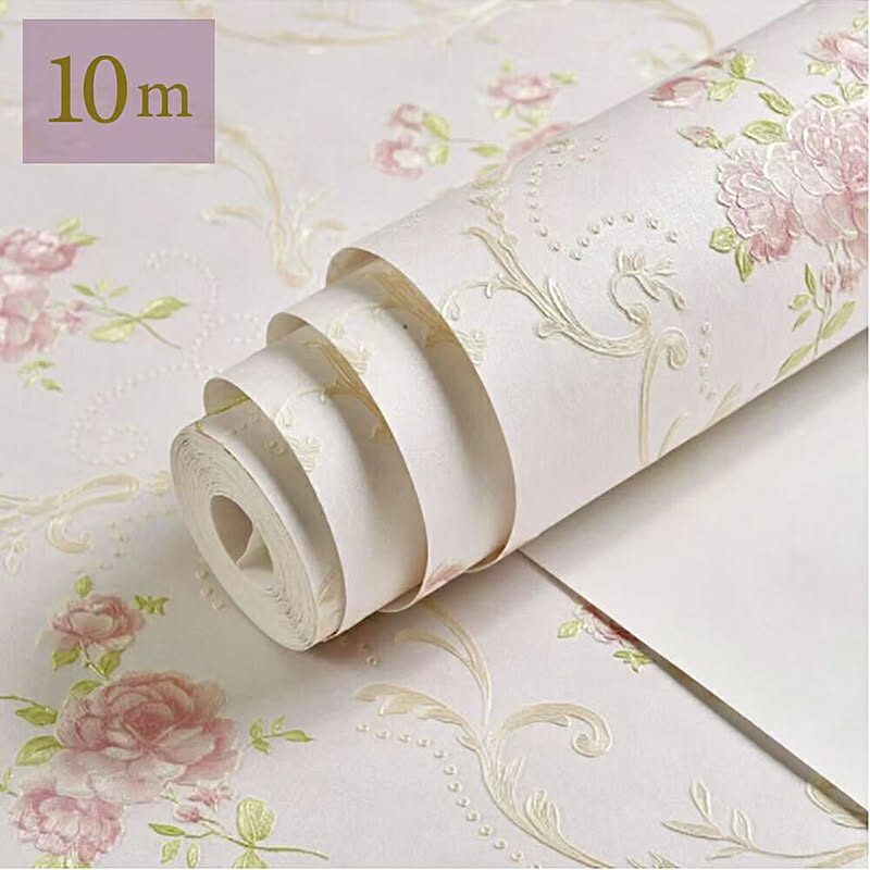 壁紙 薔薇 バラ柄 53cm×1000cm のりなしタイプ DIY 模様替え かわいい damask クロス 補修 ラグジュアリー 北欧 賃貸壁紙 背景 プレゼント