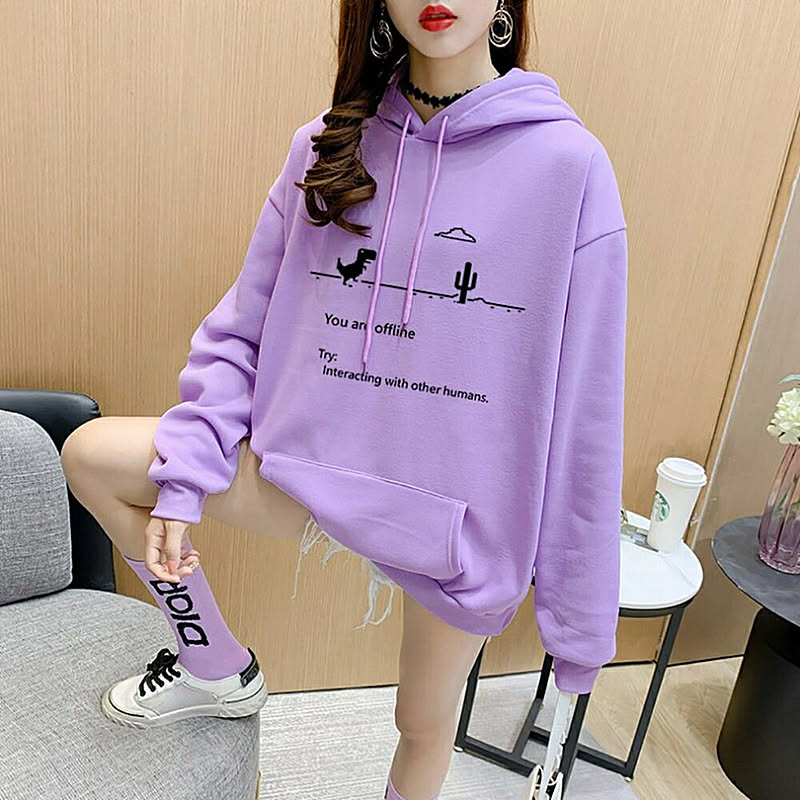 パーカー 恐竜 パープル 紫 ビッグシルエットパーカー 韓国ファッション ティラノサウルス Tレックス ダイナソー トップス プルオーバー 通販 Roomclipショッピング