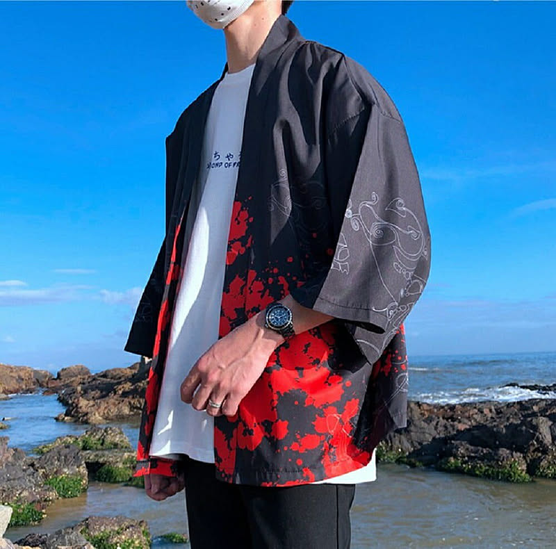 法被 昇り鯉 花 ブラック 夏祭り 夏恋 寺 韓国ファッション 神社 羽織り 半纏 はんてん ハッピ 長半纏 半天 袢天 半被 お祭り衣装 雅 和柄 羽織 和装 通販 Roomclipショッピング