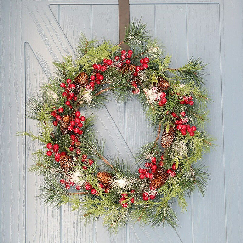 クリスマスリース 50cm×50cm 赤い実 松ぼっくり 造花 アートフラワー 玄関 装飾 インテリア