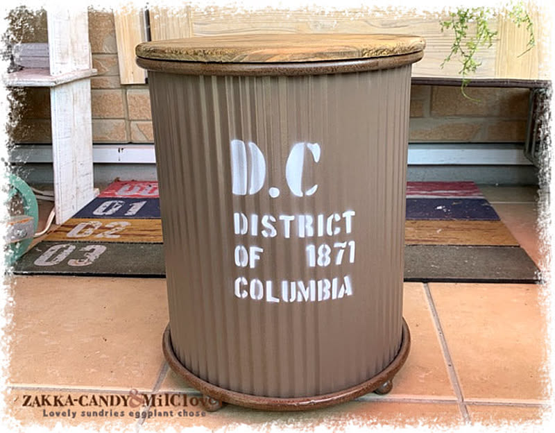 アンティーク調  インダストリアル 蓋つき D.C ラウンド リッドカン