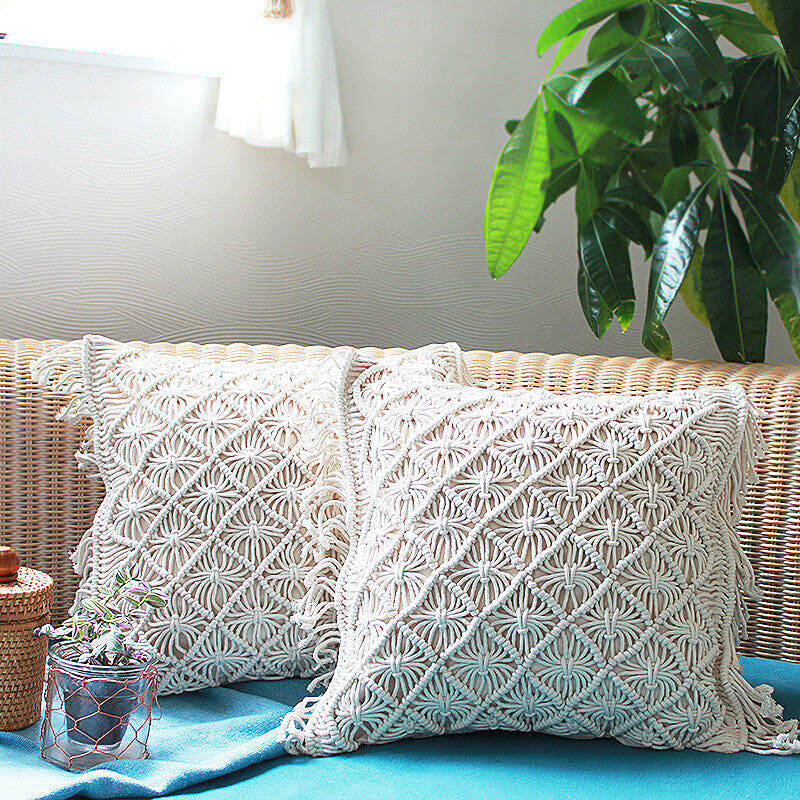 マクラメ フリンジ コットン クッションカバー