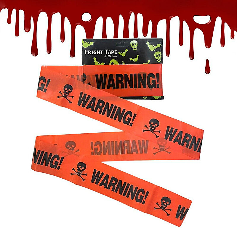 ハロウィン WARNING テープ 警告 立入禁止 オレンジ 立ち入り禁止 ステッカー 危険 防止 バリケード ドクロ スカル ホラー リアル 装飾