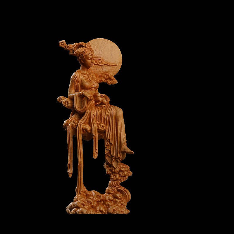 TheChanger 月の神 嫦娥 中秋 置物 木彫り 天女像 中国神話人物 手作り