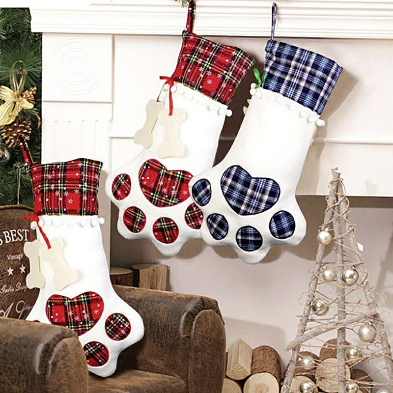 クリスマスギフト用 猫肉球モチーフ CAT靴下 ソックス ブルーorレッド プレゼント入れ可能