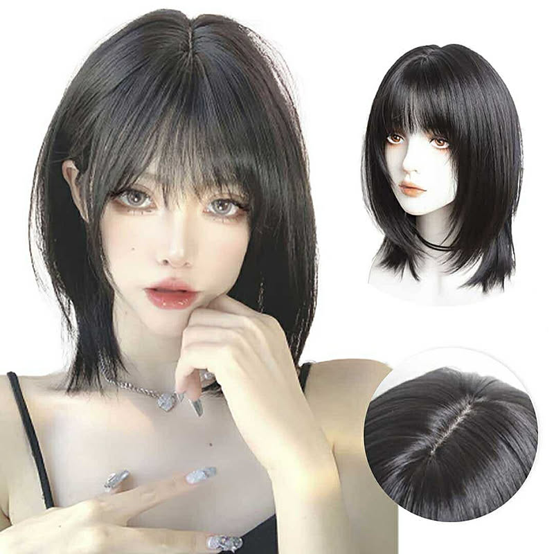 ウィッグ ブラック ミディアム セミロング ネット付き 黒髪 黒ヘアー ヘア ロング フルウィッグ 自然 軽量 小顔効果 ナチュラル サラツヤ かわいい 流行り 最新 ベース 病みかわ 夢かわいい 通販 Roomclipショッピング